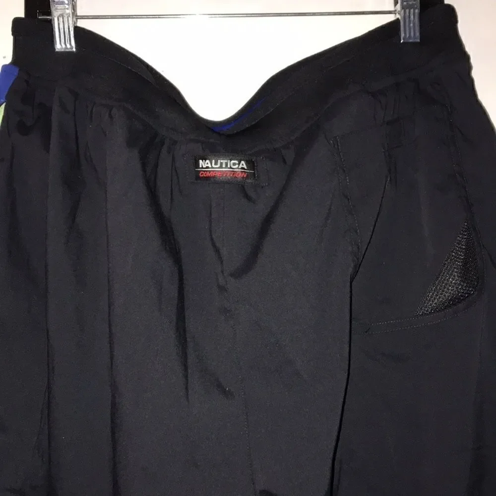 Nautica Competition Mens XL Swim‎ Trunks Black Blue Lime Green Colorblock Shorts